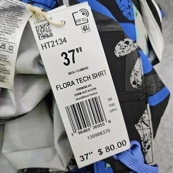 Adidas Floral Beach Tech Shorts Blue and Gray Men's Size 37 - Picture 7 of 8